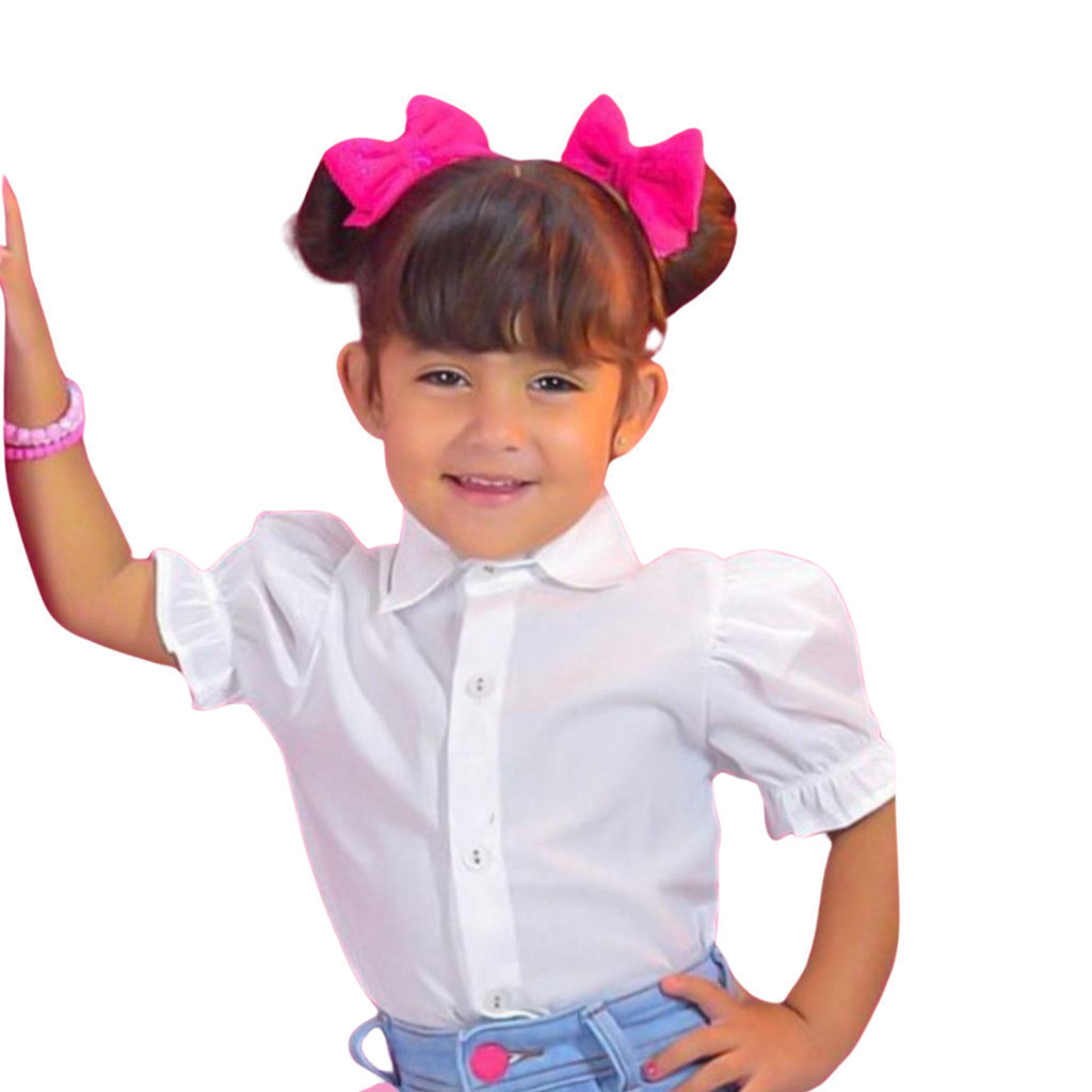 Camisa Social Infantil Meninas Mangas Bufantes Princesa-Festas e Igreja-Blogueira
