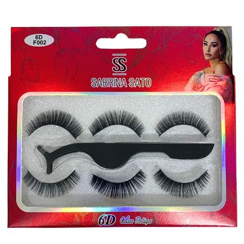 CÍLIOS POSTIÇOS 6D F002 COM 03 PARES + PINÇA SABRINA SATO SP3085
