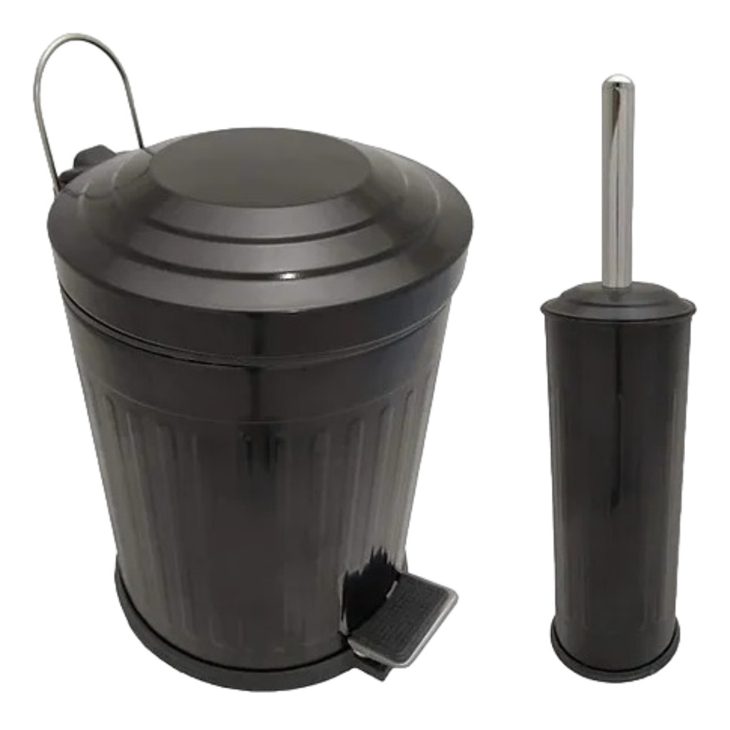 Kit Lixeira Retrô 5L com Pedal + Escova Sanitária Preta