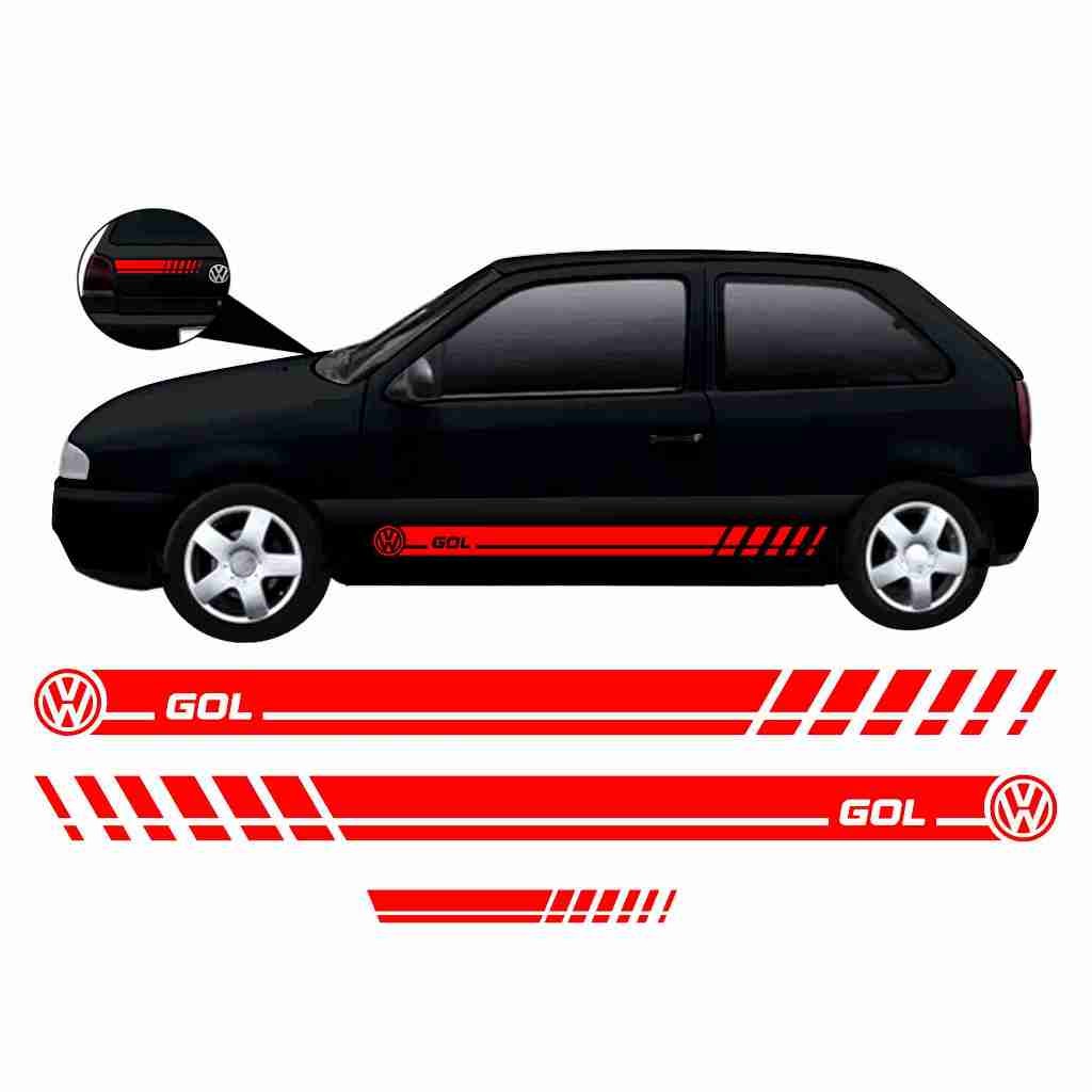 Kit 3 Adesivos Gol Bola G2 Faixa Lateral E Traseira2 Ou 4 Portas Sport Tuning Acessórios Personalizado VERMELHO VW82