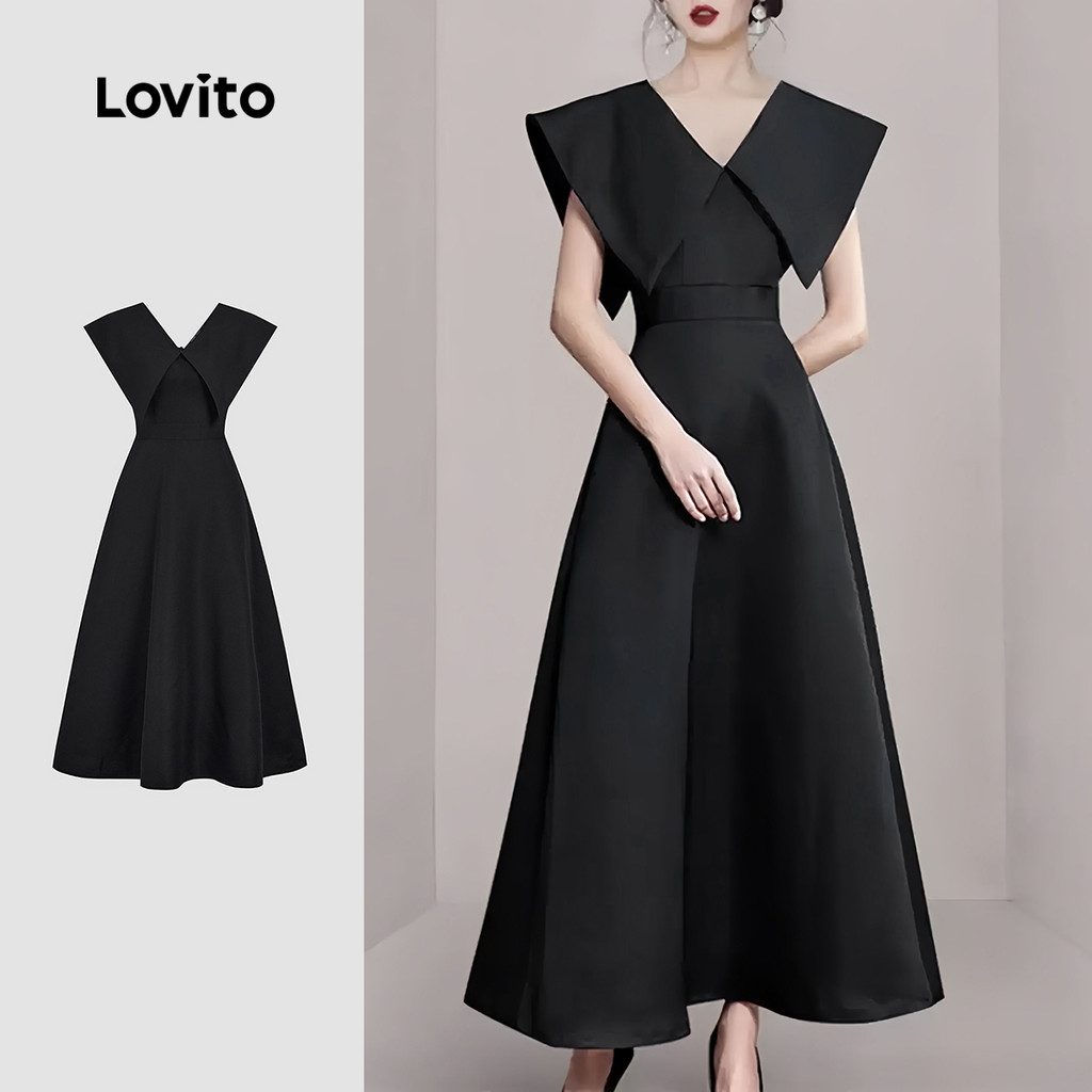 Lovito Vestido Elegante Minimalista Primavera/verão Preto para Mulheres L143ED418 em Oferta na Shopee