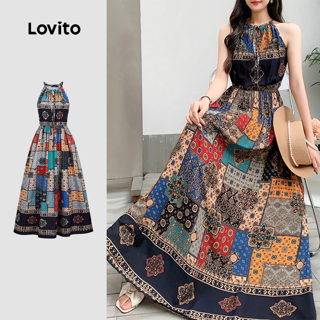 Lovito Vestido Boho Com Estampa Étnica Para Primavera/verão - Ideal Para Mulheres L143ED644 em Oferta na Shopee