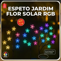 Espeto Jardim Solar Flor de Cerejeira RGB com Placa Solar Prova D'água ambiente externo
