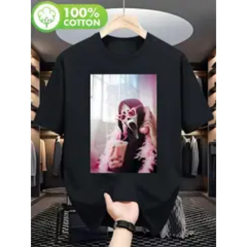 Bonito Camiseta Masculina De Algodão Com Estampa De Terror, Rosto De Fantasma E Sorriso De Sarah