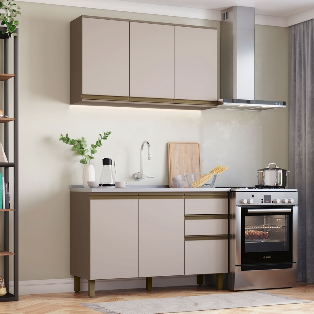 Cozinha Compacta Connect 6 Portas 2 Gavetas 100% Mdf Duna/Cristal - Henn em Oferta na Shopee