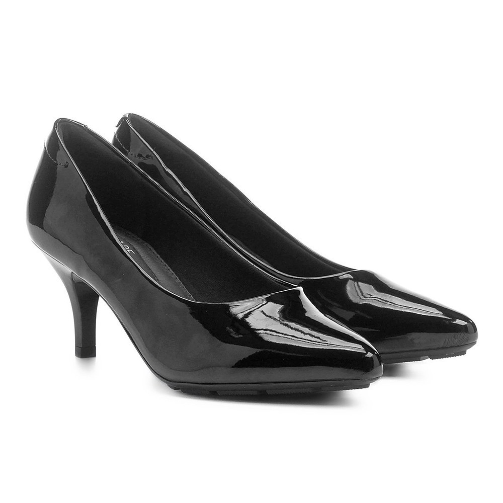 Scarpin Modare Ultra Conforto Salto Baixo Verniz - Preto - Women Shoes