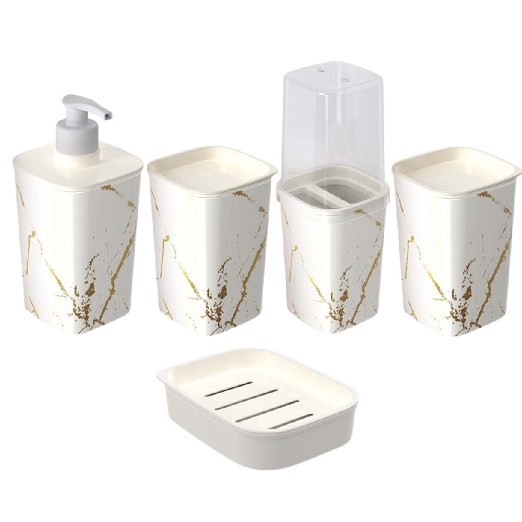 Kit 5 Peças Banheiro Organização Lavabo Conjunto Acessórios Pia Luxo Modelos Diversos Saboneteira