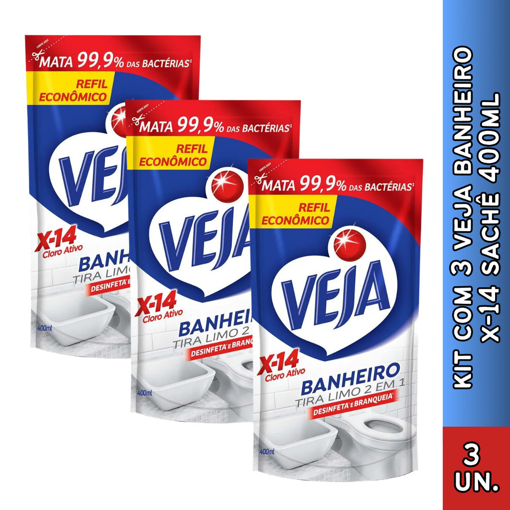 KIT COM 3 Veja Banheiro X-14 Refil 400mL (sachê) em Oferta na Shopee