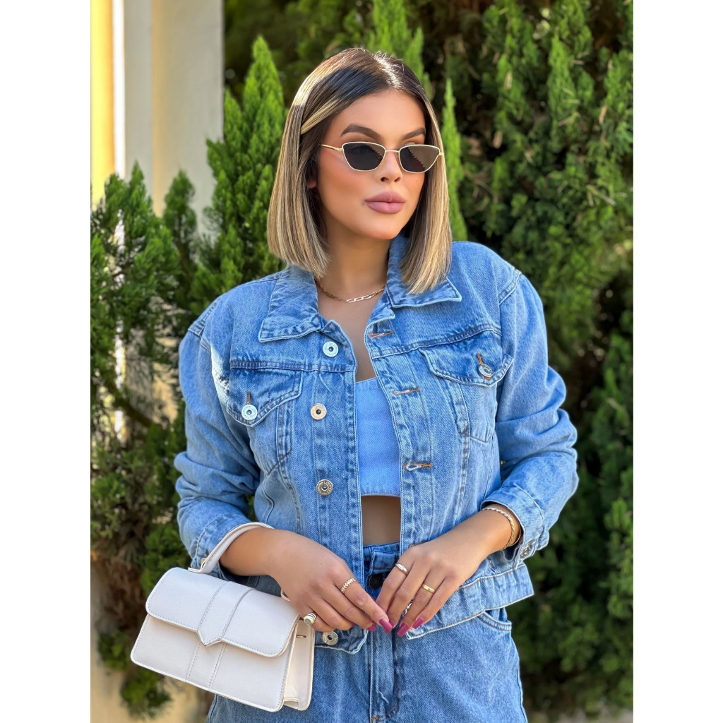 SainaOffece 8037 9051 jaqueta jeans feminina tecido grosso manga longa sem rascada