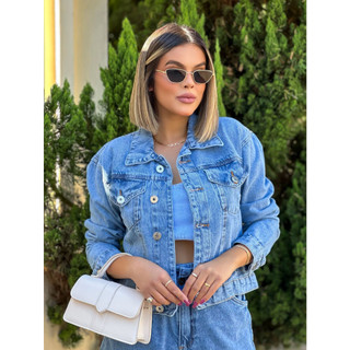 SainaOffece 8037 9051 jaqueta jeans feminina tecido grosso manga longa sem rascada