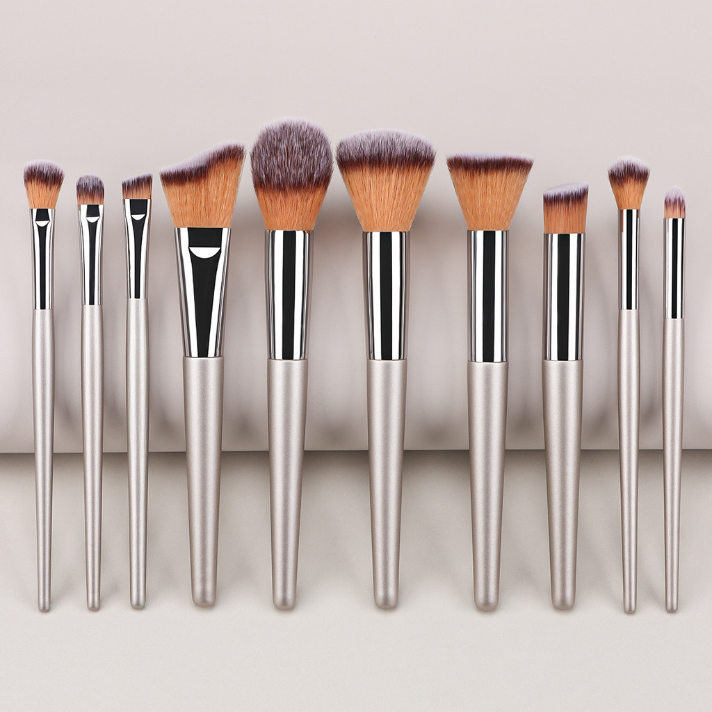 10 Pcs Champagne Color Makeup Brush Set Eyeshadow Brush Loose Powder Brush Escova em Pó Escova de Pó Solto Ferramenta de Maquiagem Viagem Estilo Conveniente