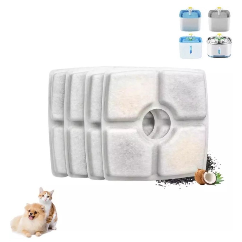 Kit 4 Filtros Refil Bebedouro Fonte De Água Pet Cães Gatos