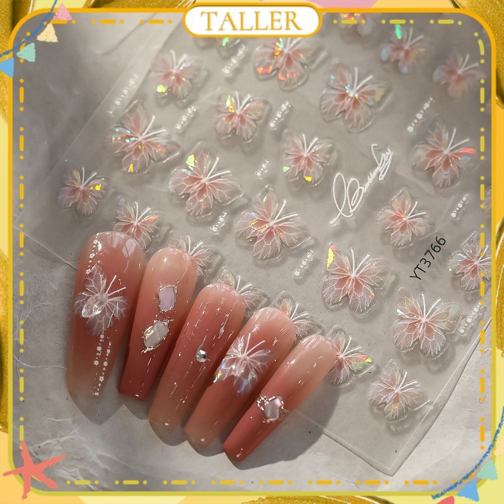 Nail Art Shell Light Illusion Borboleta Adesivo de unhas em relevo piscando adesivos de cristal de gelo Decoração de unhas Festa Festival Ferramenta de manicure para loja de unhas MAIS ALTA