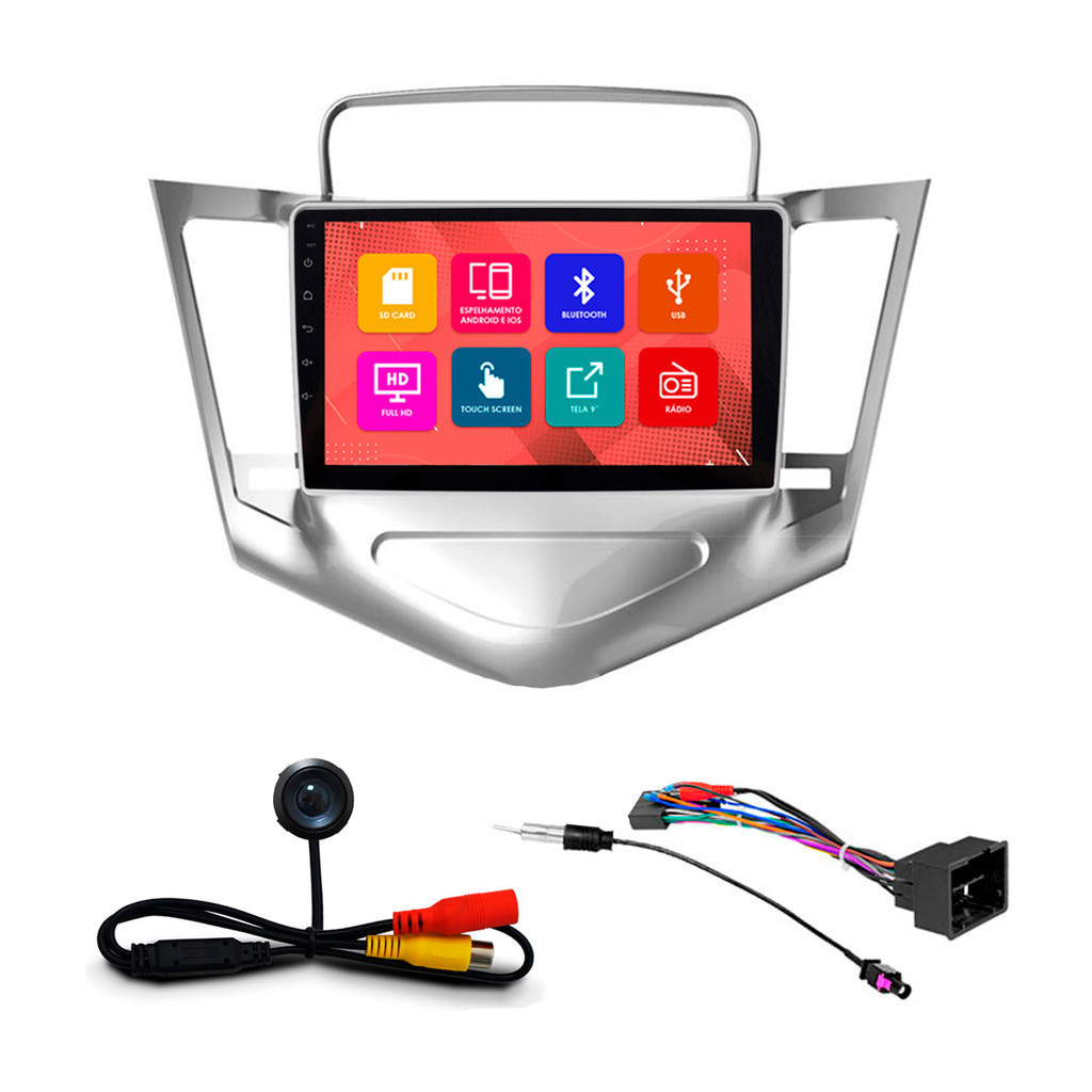Kit Multimidia 9 Pol Cruze 2009 2010 2011 2012 2013 2014 Espelhamento Android Ios 2 Din Prata Camera Ré em Oferta na Shopee
