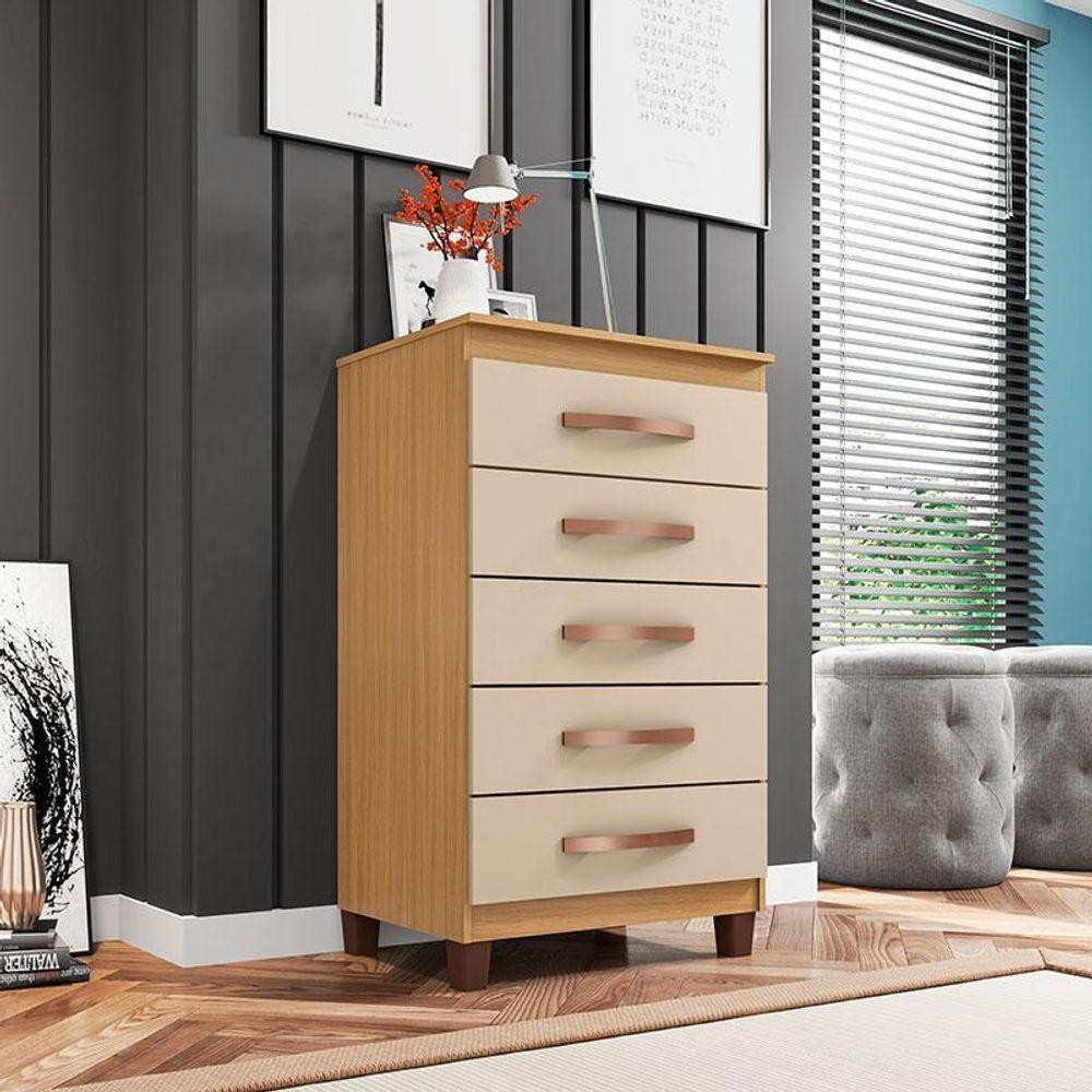 Cômoda Ambiente Catar 5 Gavetas Carvalho Americano Off White - Incorplac em Oferta na Shopee