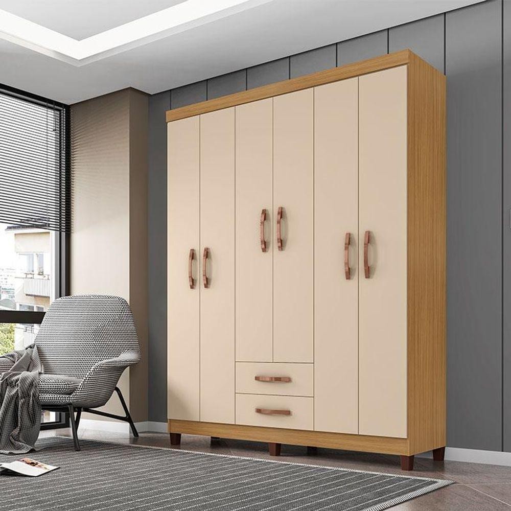 Guarda Roupa Casal Ambiente Mogi 6 Portas Carvalho Americano Off White - Incorplac - Home & Living