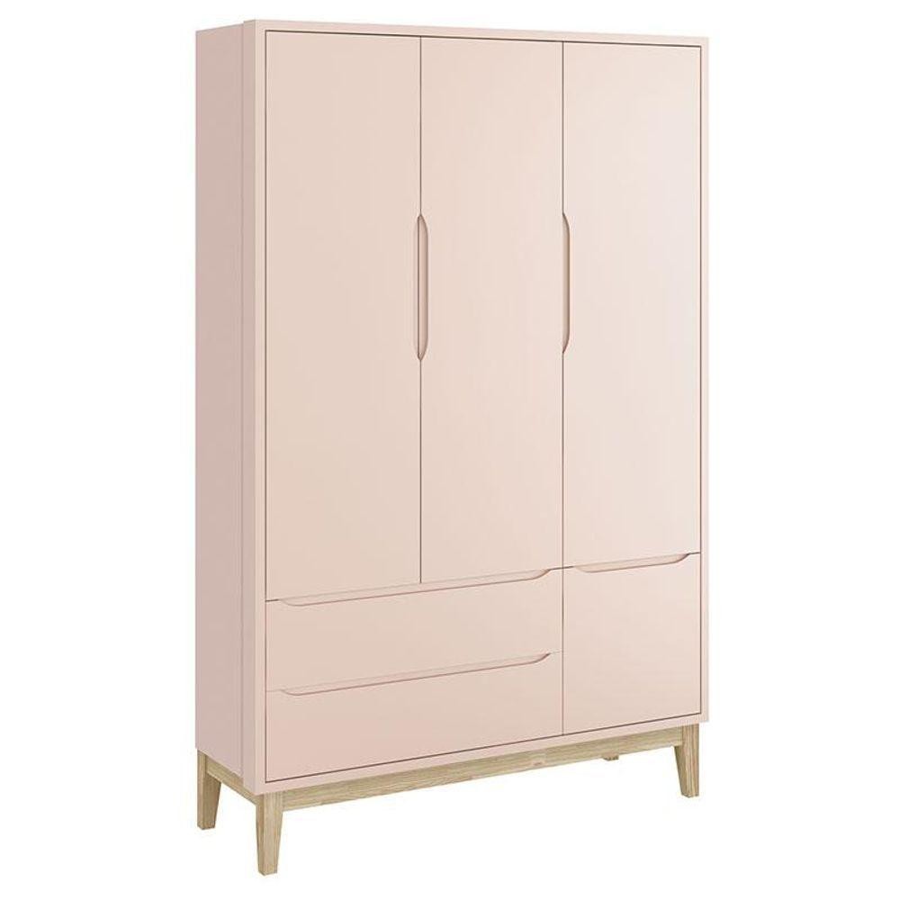 Guarda Roupa Infantil New Classic 3 Portas Rosa Com Pés Madeira Natural - Reller em Oferta na Shopee