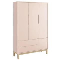 Guarda Roupa Infantil New Classic 3 Portas Rosa Com Pés Madeira Natural - Reller