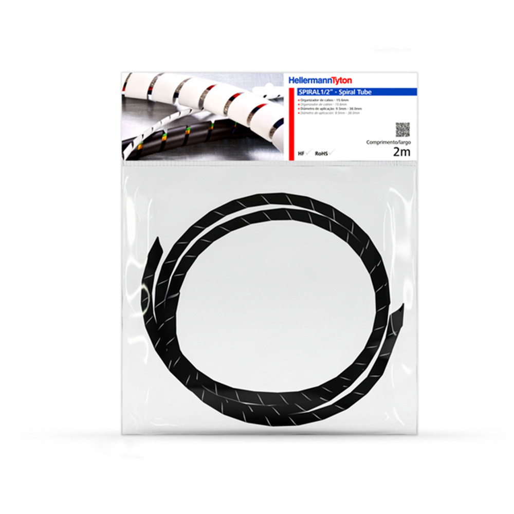 Organizador de Cabos Espiral 1/2" Preto com 2 Metros Hellermann 161-08072 em Oferta na Shopee
