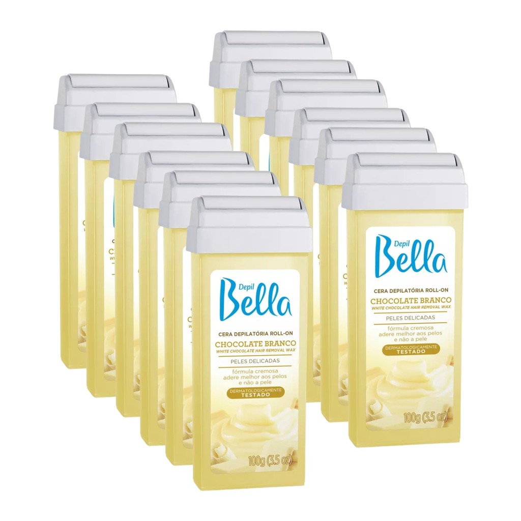 Kit 12 Cera Roll-on Depilatória Chocolate Branco Depil Bella