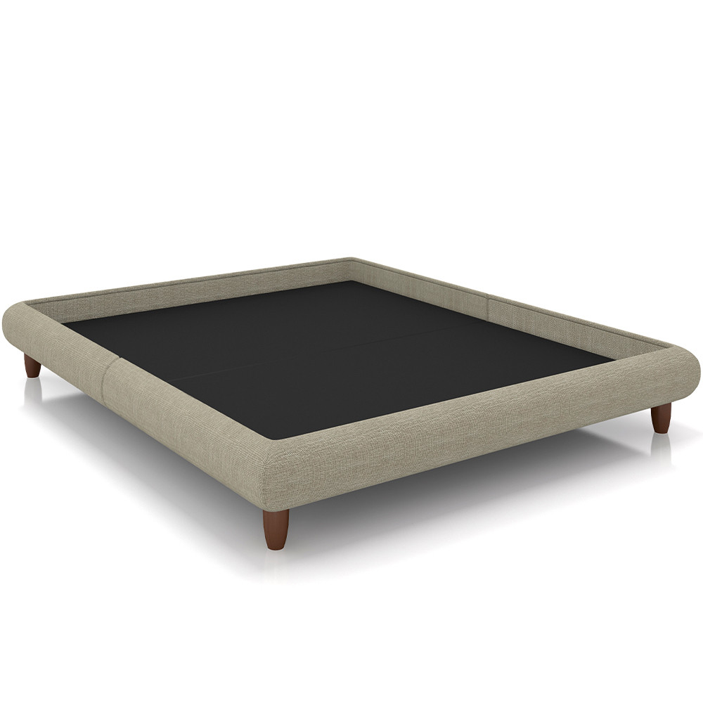 Cama Casal Base Box Pés de Madeira 156cm Otto P05 Linho Bege - Lyam Decor