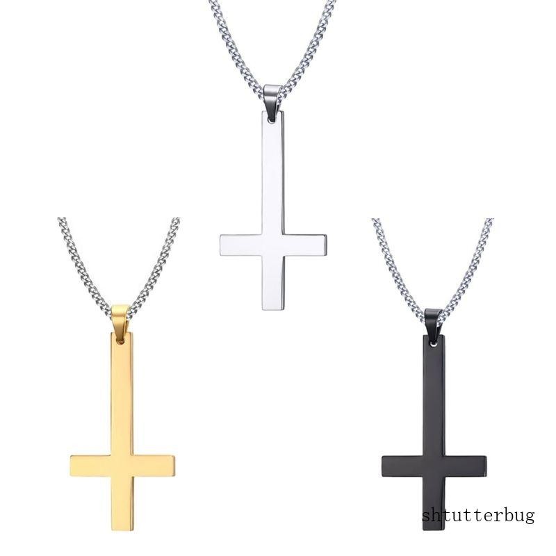 Aço Inoxidável Sht De Cabeça Para Baixo Cross Christian Pendant Jewelry 3 Cores Necklace Vale