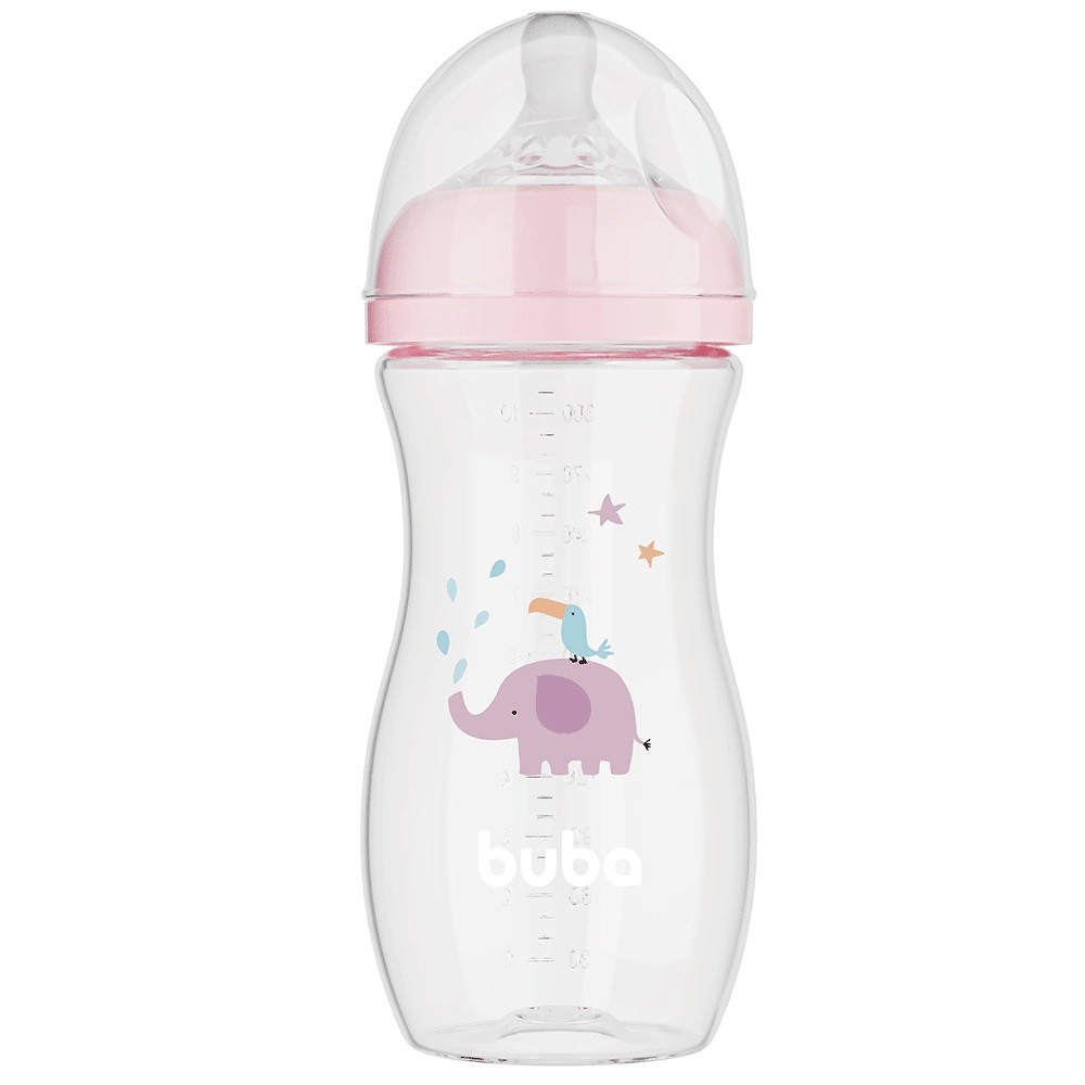 Mamadeira Buba Easy Flow 330ml Com Bico Antivazamento Fluxo 3 Elefante Rosa mamadeira buba