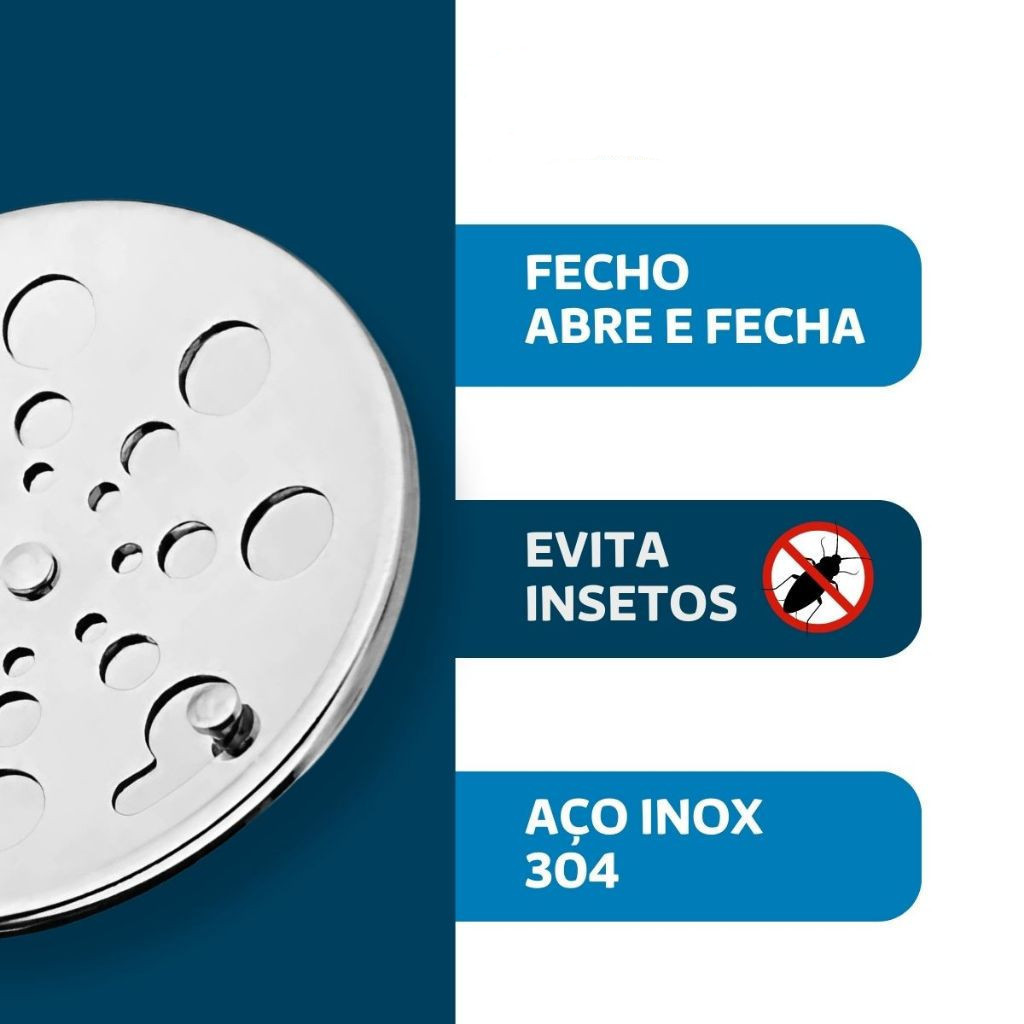 Ralo Tampa Grelha Inox Redonda Abre e Fecha Para Porta Grelha 10cm 100mm