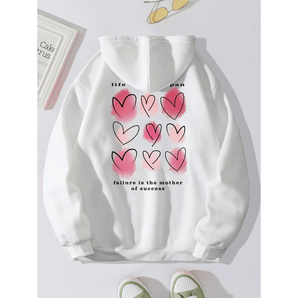 Blusa Moletons Feminino casuais de hip-hop para mulheres Coração Love Pink Moda Aesthetic Street