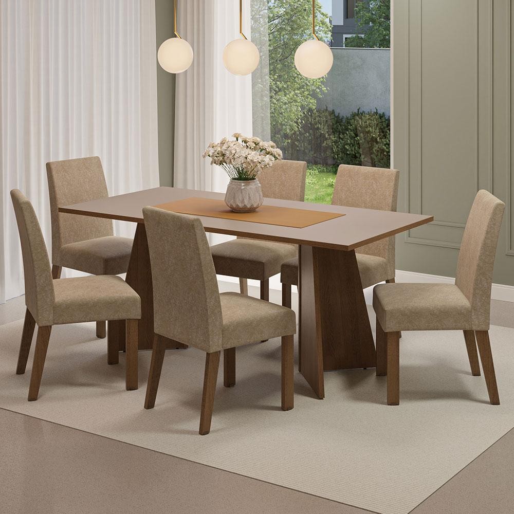 Conjunto Sala de Jantar Mesa Tampo de Madeira 6 Cadeiras Rustic/Crema/Imperial Simone Madesa em Oferta na Shopee