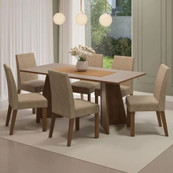 Conjunto Sala de Jantar Mesa Tampo de Madeira 6 Cadeiras Rustic/Crema/Imperial Simone Madesa