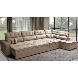 Sofá de Canto 4,80x2,36m Retrátil e Reclinável com Molas Cama inBox Platinum Direito Suede Bege em Oferta na Shopee