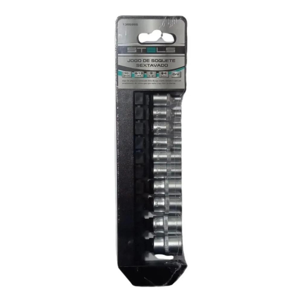JOGO DE SOQUETE SEXTAVADO ENCAIXE 1/4POL., CROMO VANADIO, 4-13MM, 10PCS // STELS