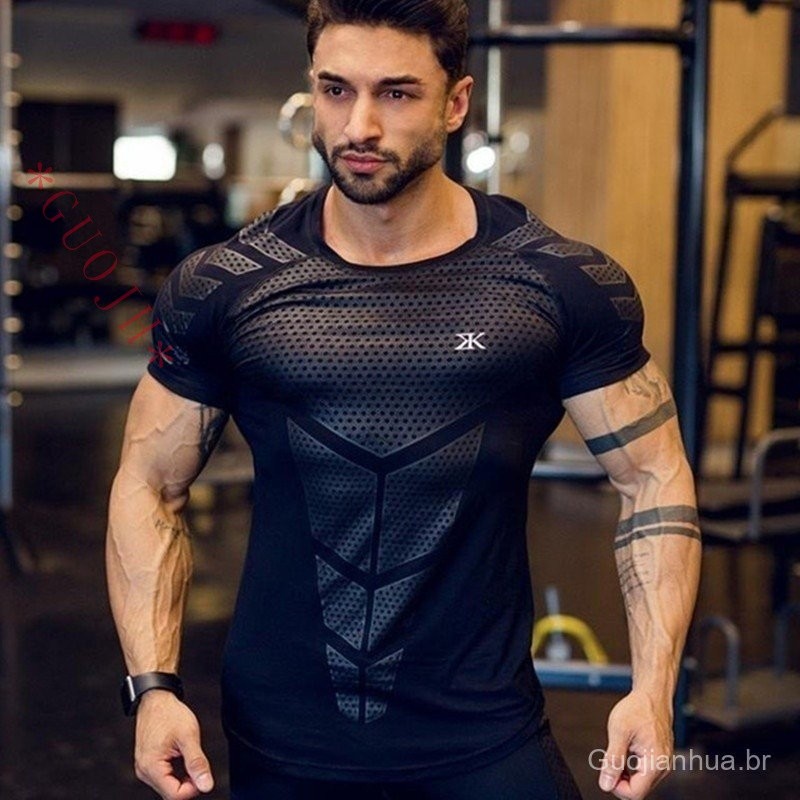 ZBAO Camiseta Esportiva Masculina Justa De Compressão Para Academia/Corrida
