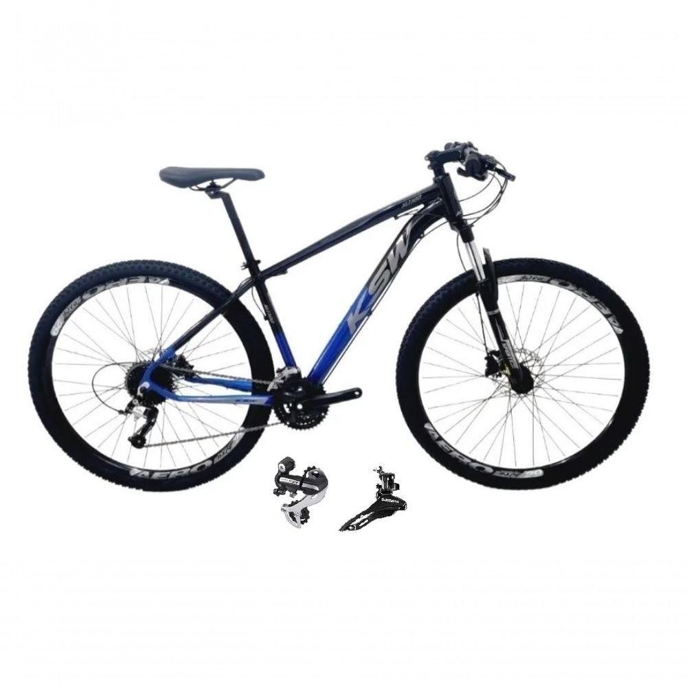 Bicicleta Aro 29 Ksw Xlt 24v Câmbio Shimano Acera K7 Garfo Trava Freio A Disco - Preto/azul Tam.21