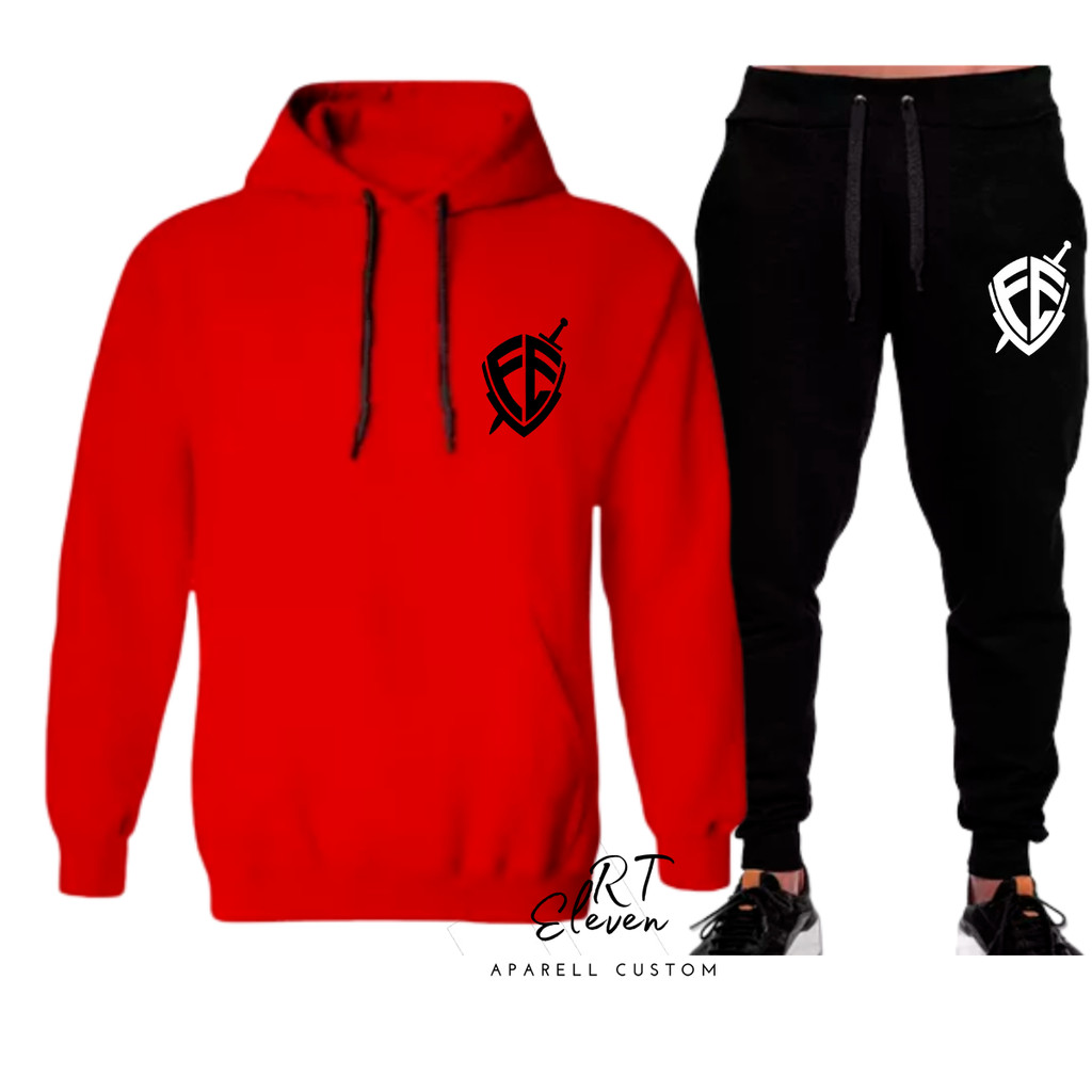 Conjunto Moletom Fé Estampa religiosa Escudo Fé Blusa De Frio + Calça linha premium moleton canguru com bolso e capuz