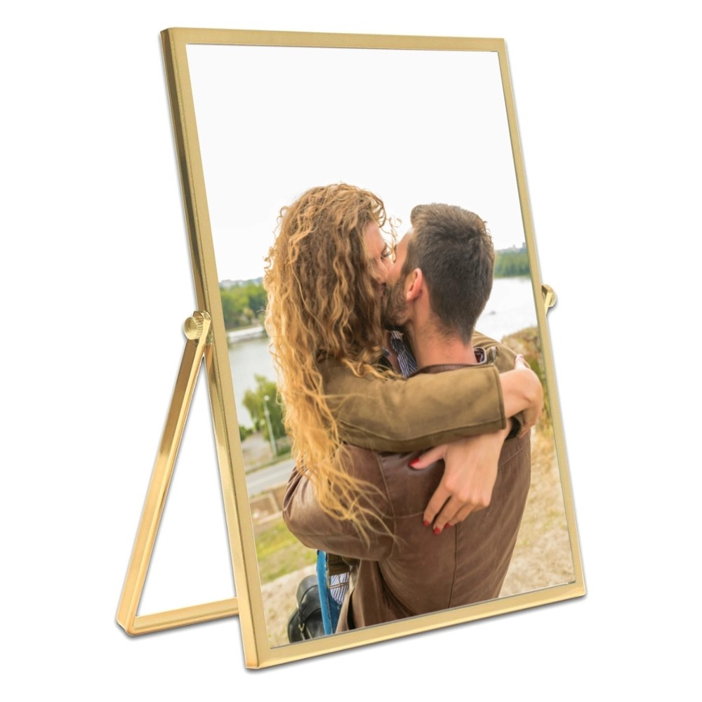 Porta Retrato Mesa 10x15 Metal e Vidro Dourado