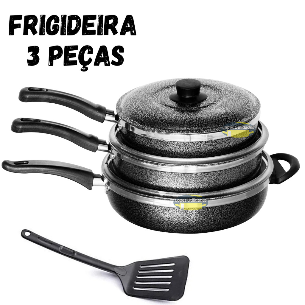 Jogo Kit De Frigideiras 3 Peças Craqueada Com Tampa N  20 22 24