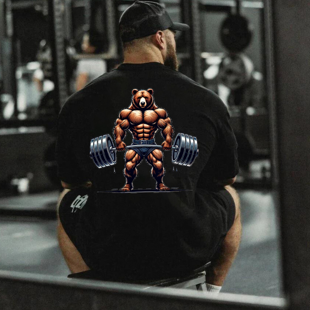 Camiseta Estampada Oversized Streetwear Masculino 100% Algodão Urso Agachamento Novo Maromba