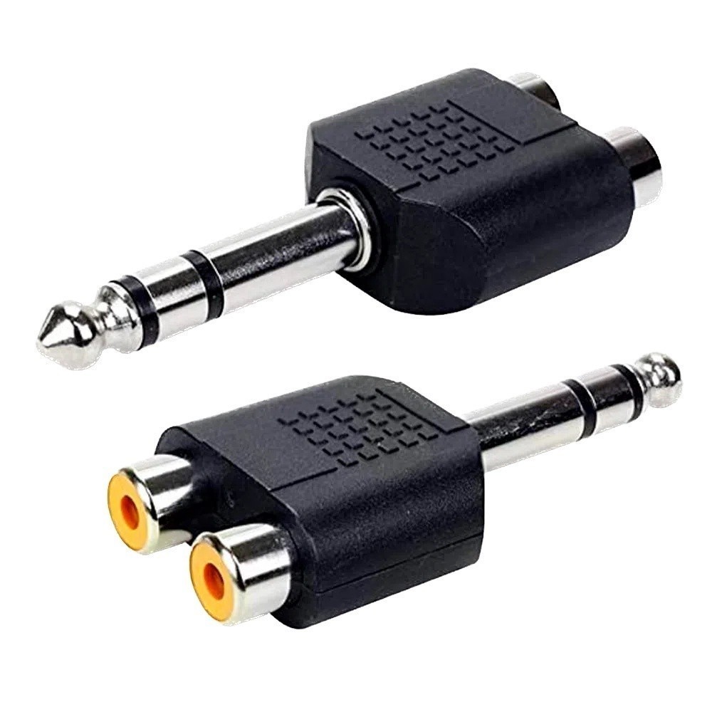 kit 10 Adaptador Plug P10 stereo 6,35mm x 2 RCA Jack Femea