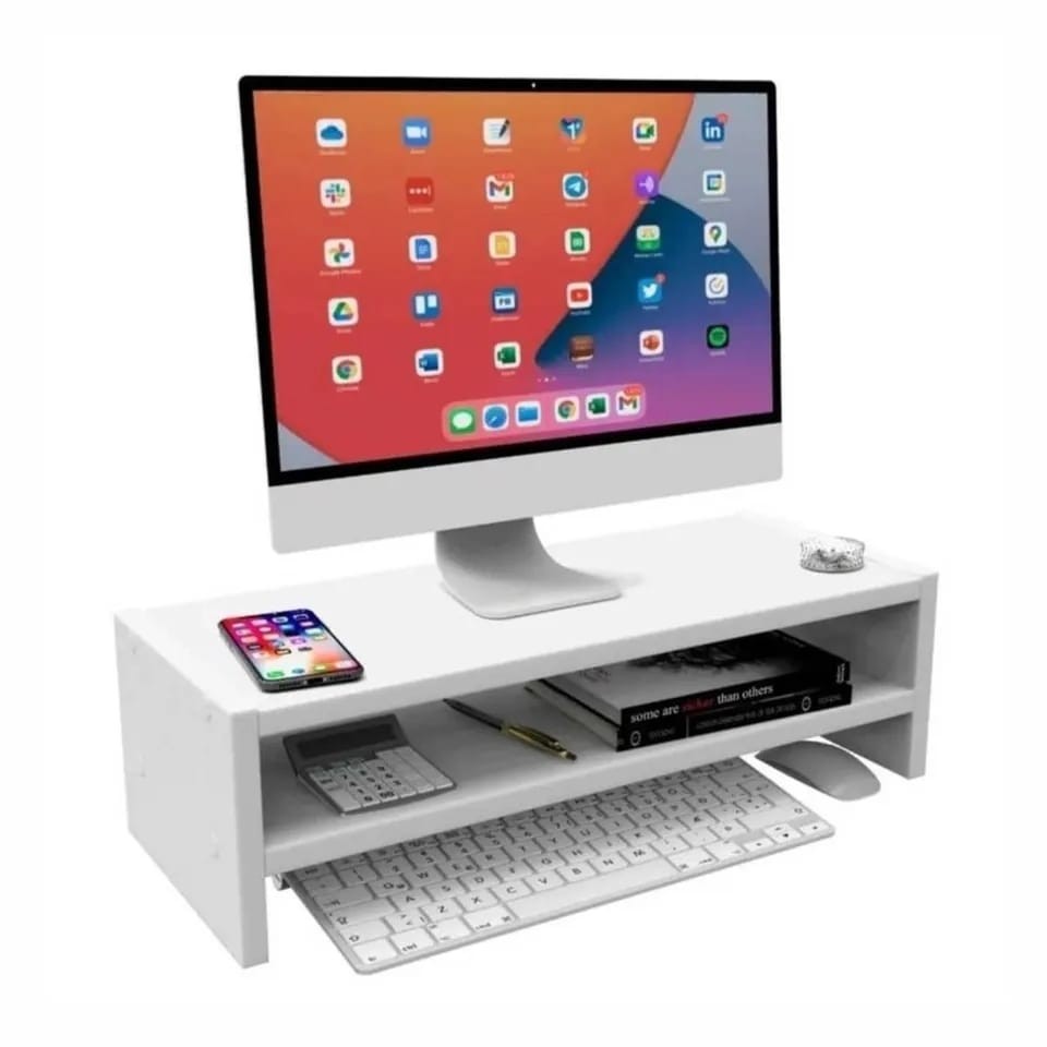 BASE SUPORTE MONITOR MESA ELEVADOR HOME OFFICE 40X25CM ORGANIZADOR NICHO ESTANTE ORGANIZADOR BRANCO PRATELEIRA
