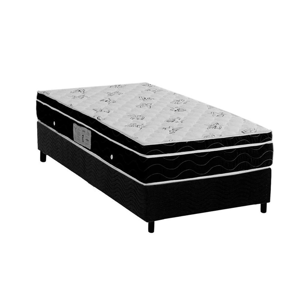 Conjunto Box Solteiro: Colchão Molas Ortobom Nanolastic Physical Spring + Base CRC Suede Black(88x188) - Home & Living