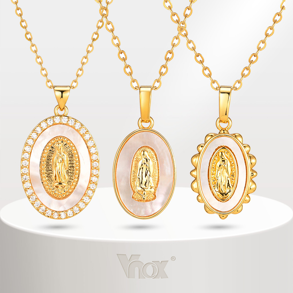 Colar Com Pingente Vnox Shell Virgem Maria , Elo De Corrente Oval Guadalupe Faith Cor Dourada , De Aço Inoxidável em Oferta na Shopee