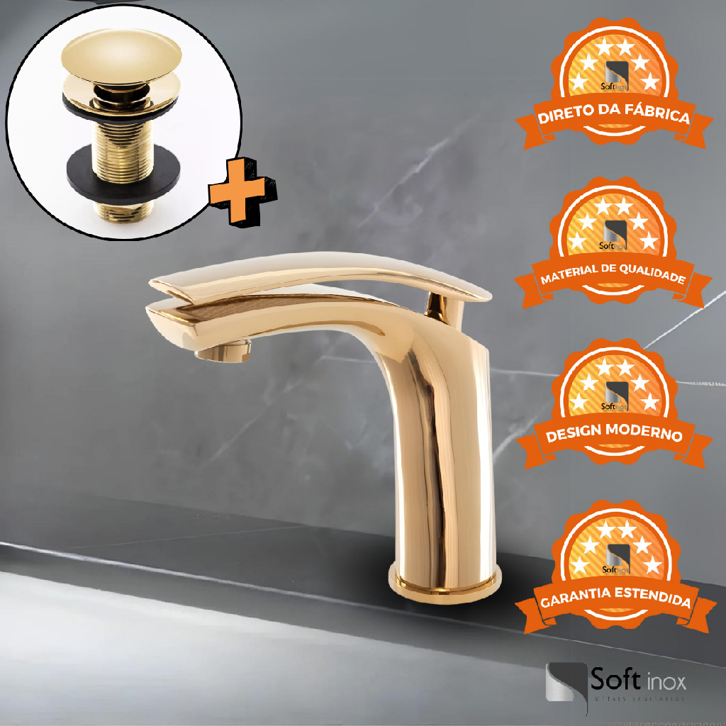 Kit Torneira Monocomando Tigris Baixa Gold + Válvula Click 7/8 Gold