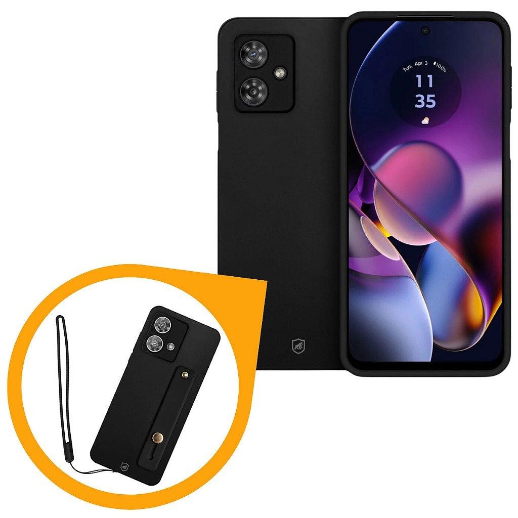 Kit Capa Silicon Veloz para Motorola Moto G54 + Ring Socket + Cordão - Preto - Gshield