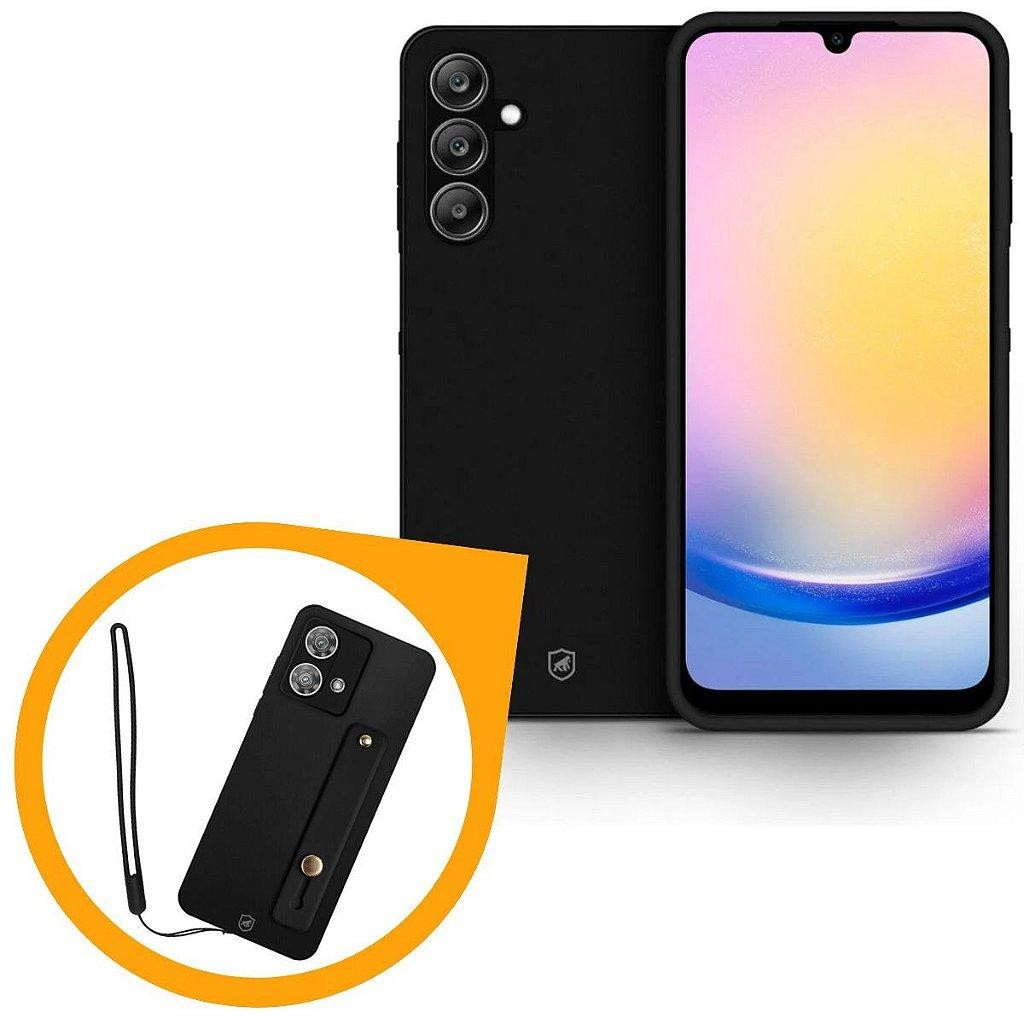 Kit Capa Silicon Veloz para Samsung Galaxy A25 5g + Ring Socket + Cordão - Preto