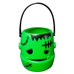Porta Bala de Halloween Baldinho Frankstein Monstrinho Verde pra Doces Decoração Dia das Bruxas de Mesa