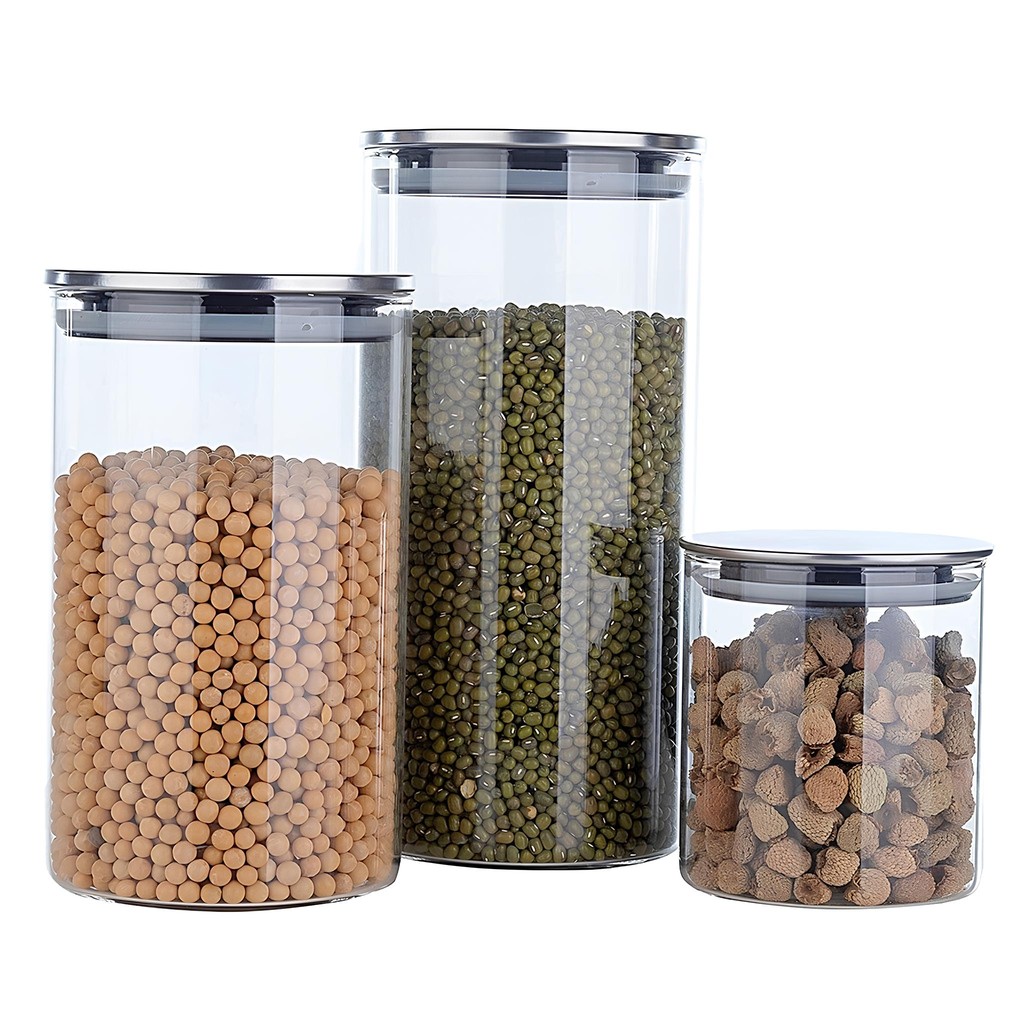Kit 6, 5, 4, 3, 2 Potes Vidro 600ml Tampa Inox Porta Condimento Alimento Hermético