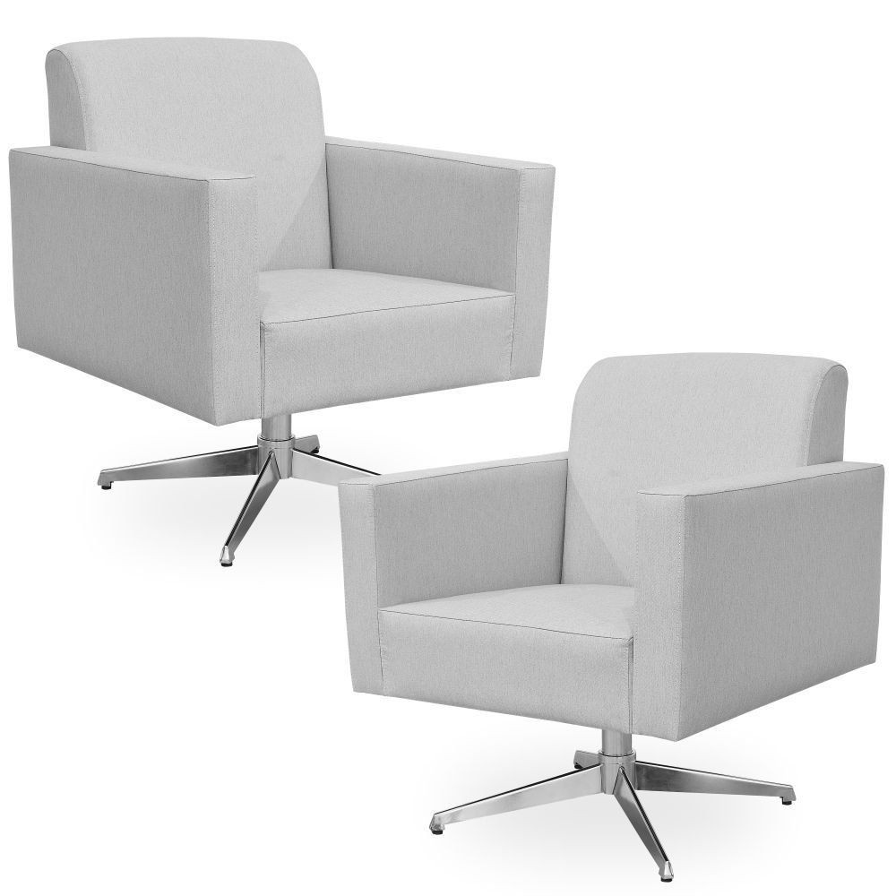 Kit 02 Poltronas Decorativas Base Giratória Para Sala de Estar Helô L02 Linho Cinza - Lyam Decor - Home & Living