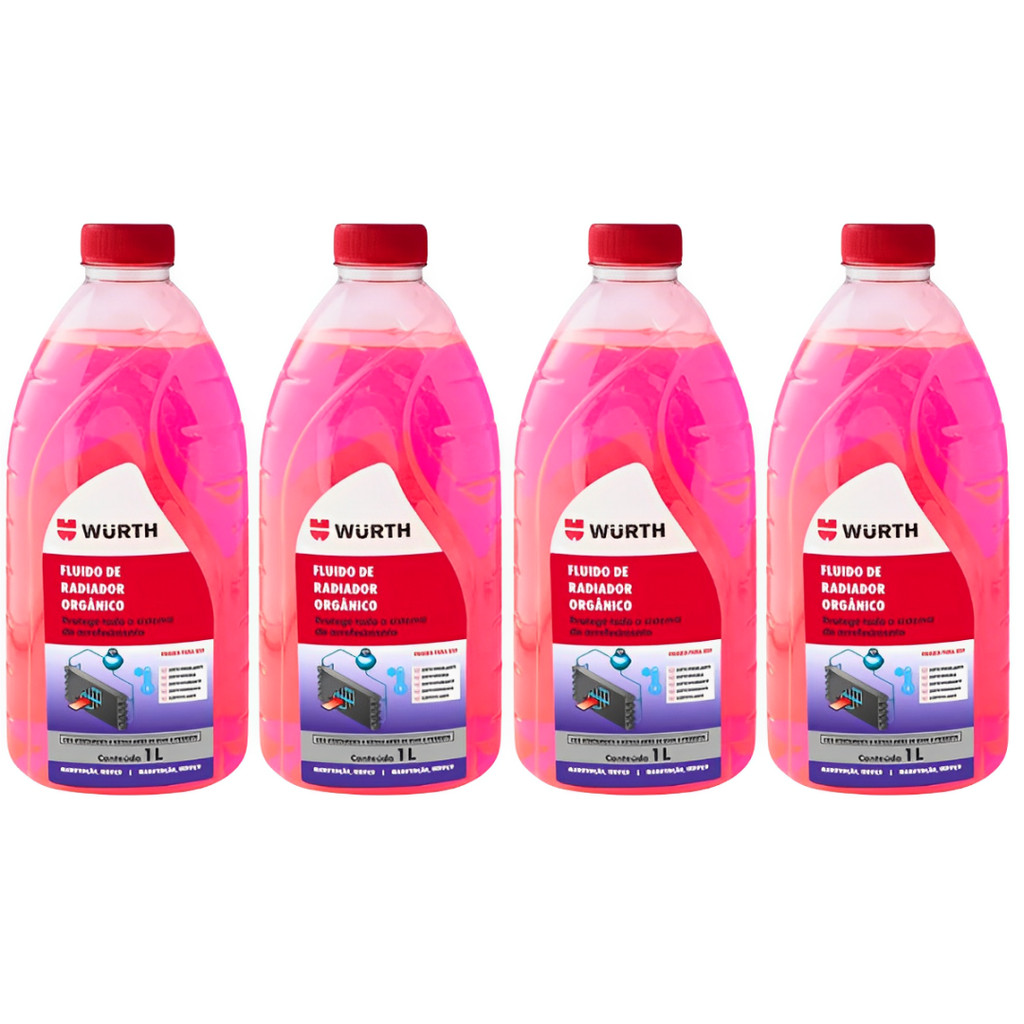 Kit 4 Aditivo Rosa 1L Solução Prática Para Radiadores Wurth